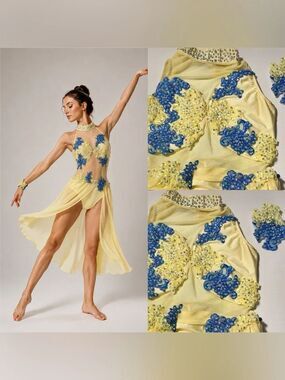 Glamour Solo Dance Costume MC Child Yellow Blue Lyrical Contemporary floral